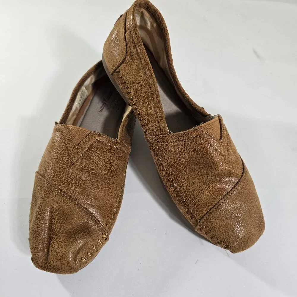 Bobs Womens W 8 Espadrille Memory Foam Brown Leather Look Textile Slip On‎ Shoe